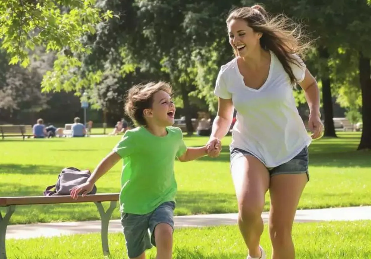A view of Raymond Realty’s landscaped garden with seating areas, walking paths, and greenery